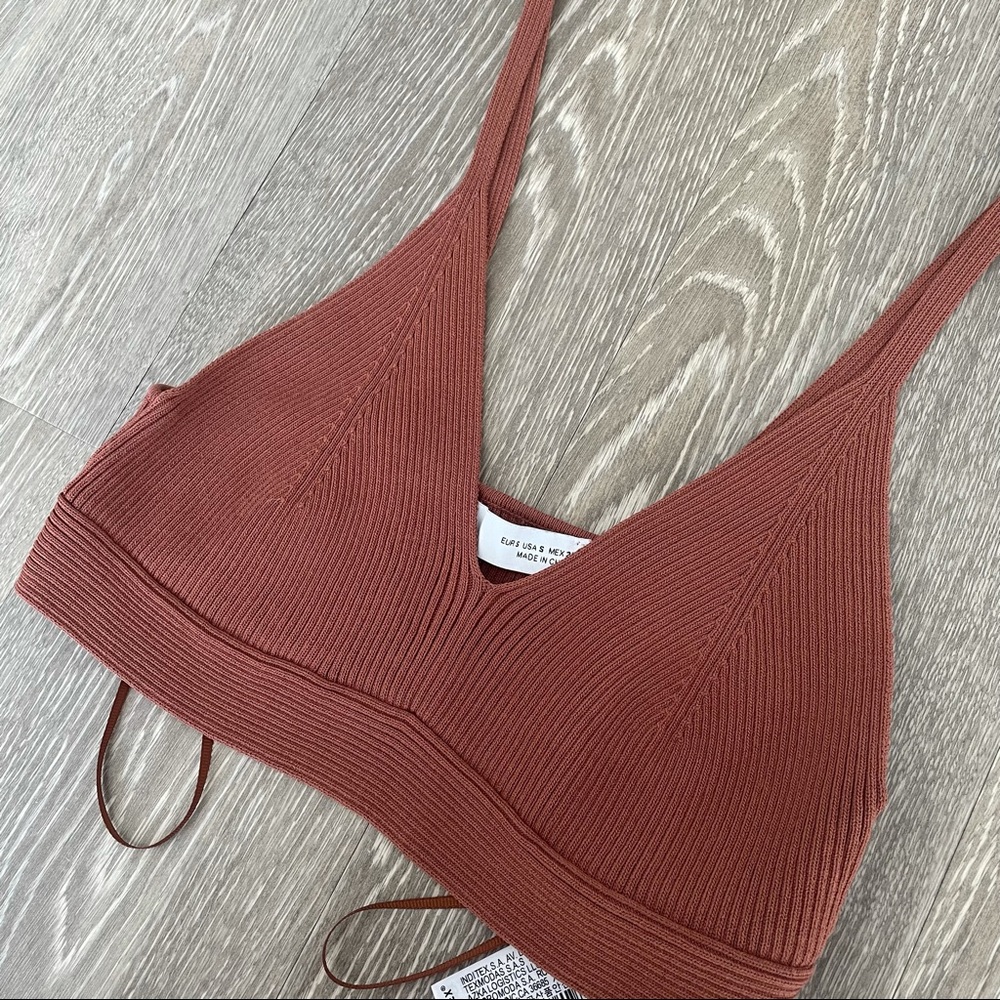 Brown Ribbed Knit Bra Top - Picture 3 of 3